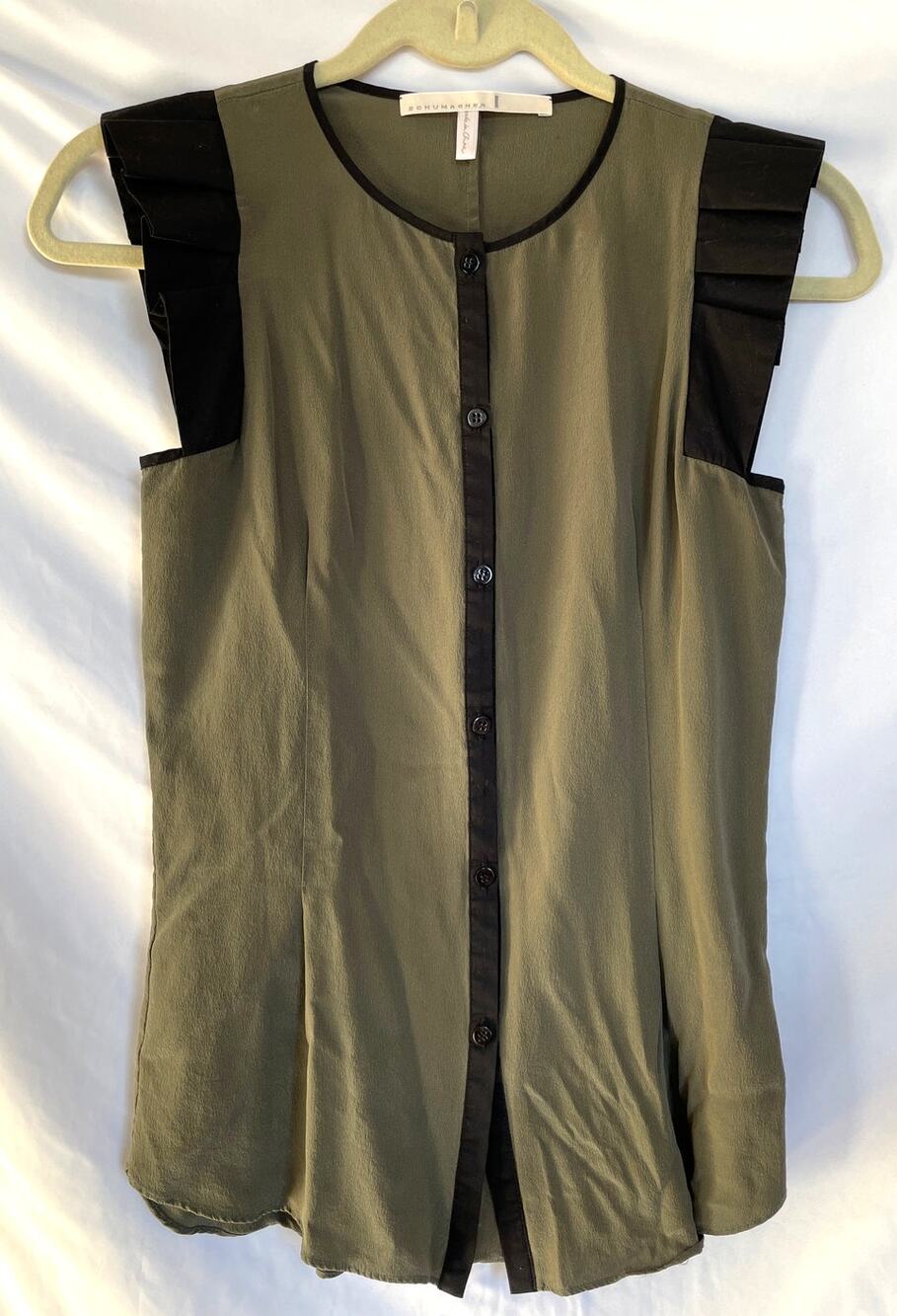 Dorothee Schumacher Sleeveless Silk Blouse Top, Olive Green, Size 1 (XS)